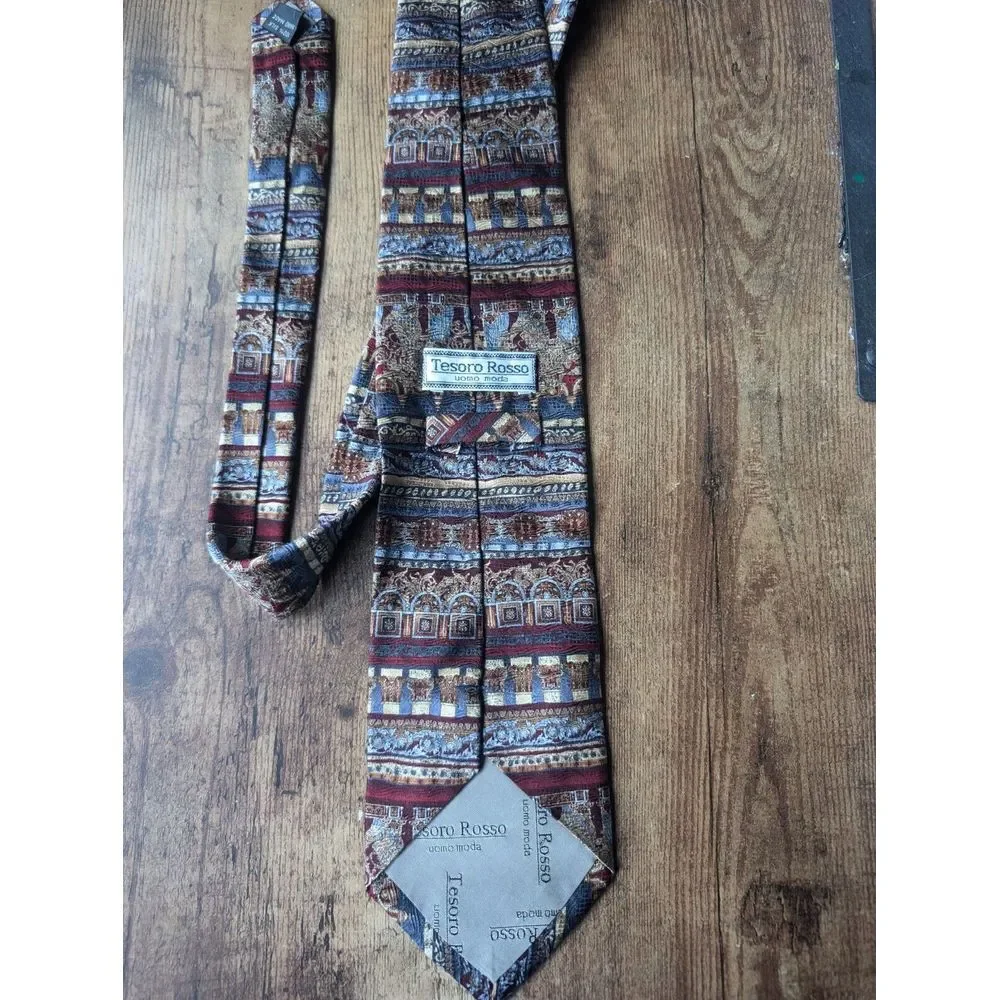 Tesoro Rosso Mens 100% SILK Tie‎ HANDMADE Abstract Design